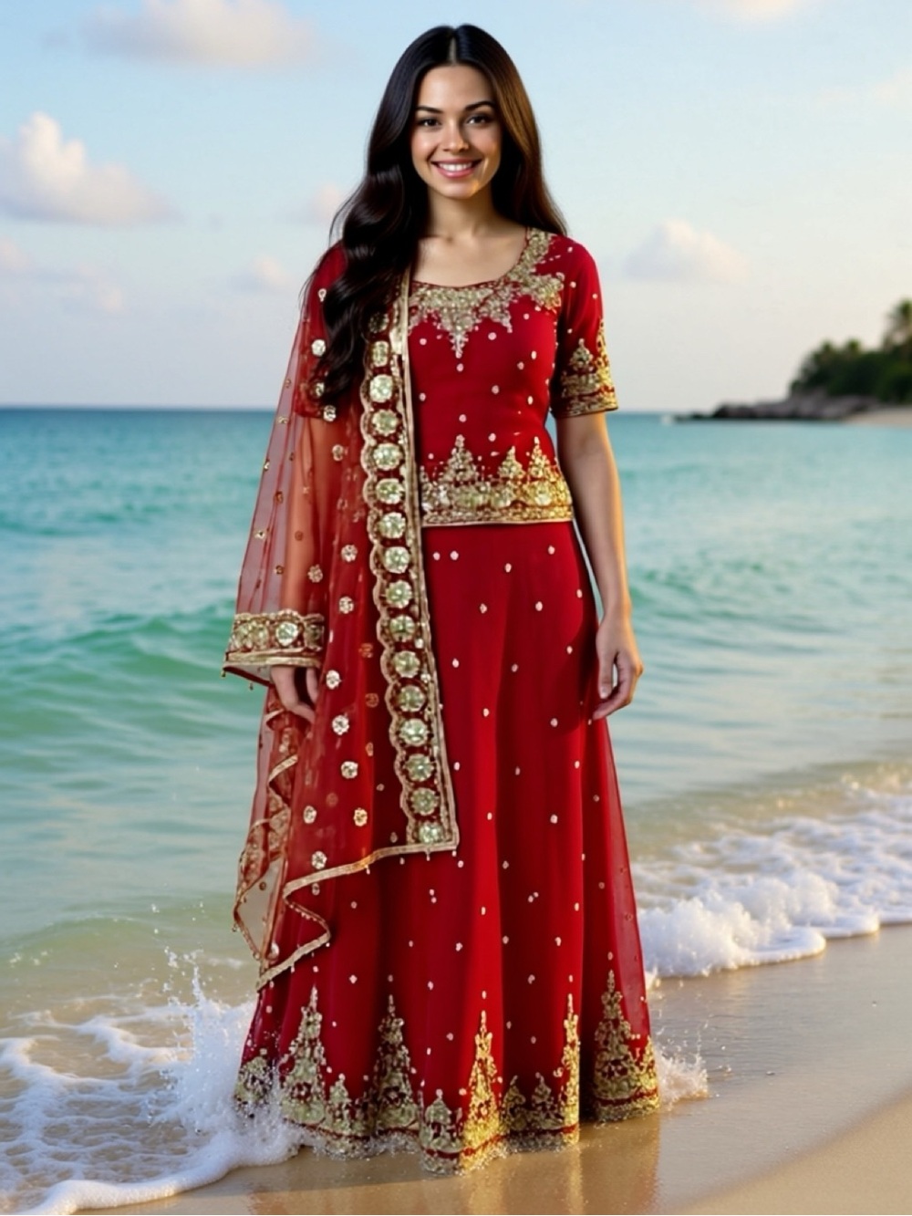 Red Embellished Lehenga Set with Gold Embroidery